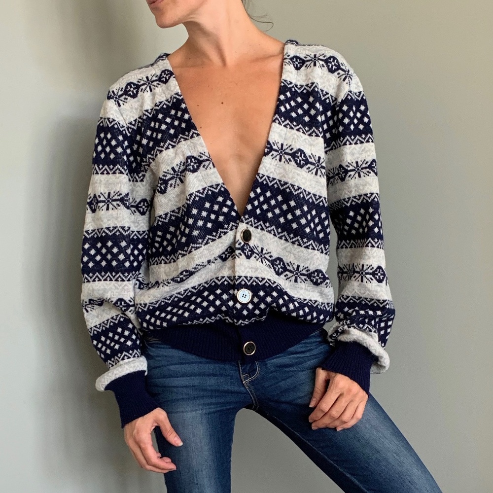 S/M Slouchy Print Blue Cardigan by Urban Renewal